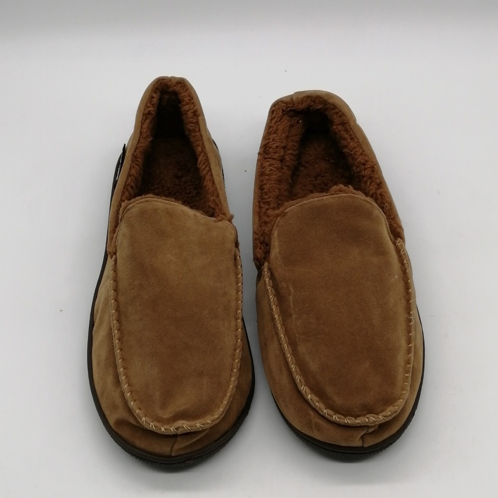 Muk Luks Shoes Mens Slippers Brown Loafer Slip On Faux Fur Lining Small 8-9 NEW